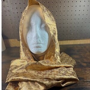 Avant Garde Metallic Gold Hooded Scarf Houndstooth Festival Disco Glam